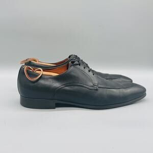 Santoni Shoes Mens 10.5 Black Leather Derby Oxford Dress Lace Up Apron Toe